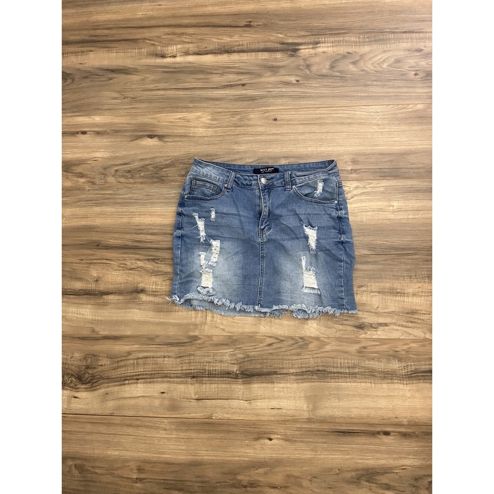 Wax Jeans‎ Women's Cut Off Denim Skirt Blue Size Large Ripped
